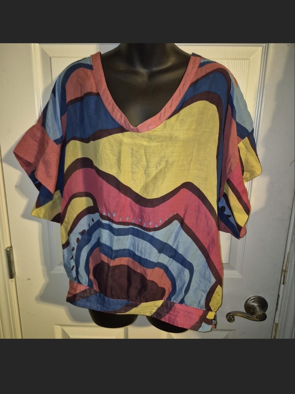 Abstract Multicolor V-Neck Blouse - Women's Relaxed Top
